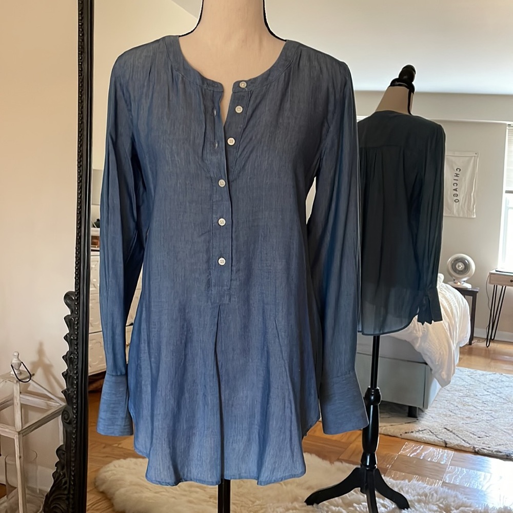 Chambray tie cuff Henley tunic